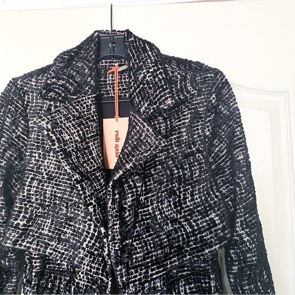 Cult Gaia Aya Matelassé Velvet Open-Back Coat Belted‎ Long Black Size Small NWT - Picture 6 of 11